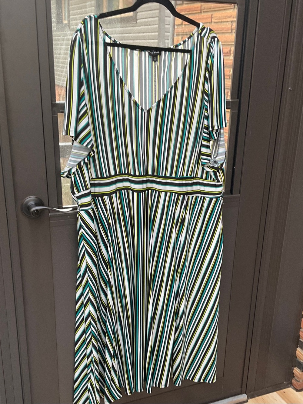 torrid Green, Black & White Striped V-Neck Midi Dress